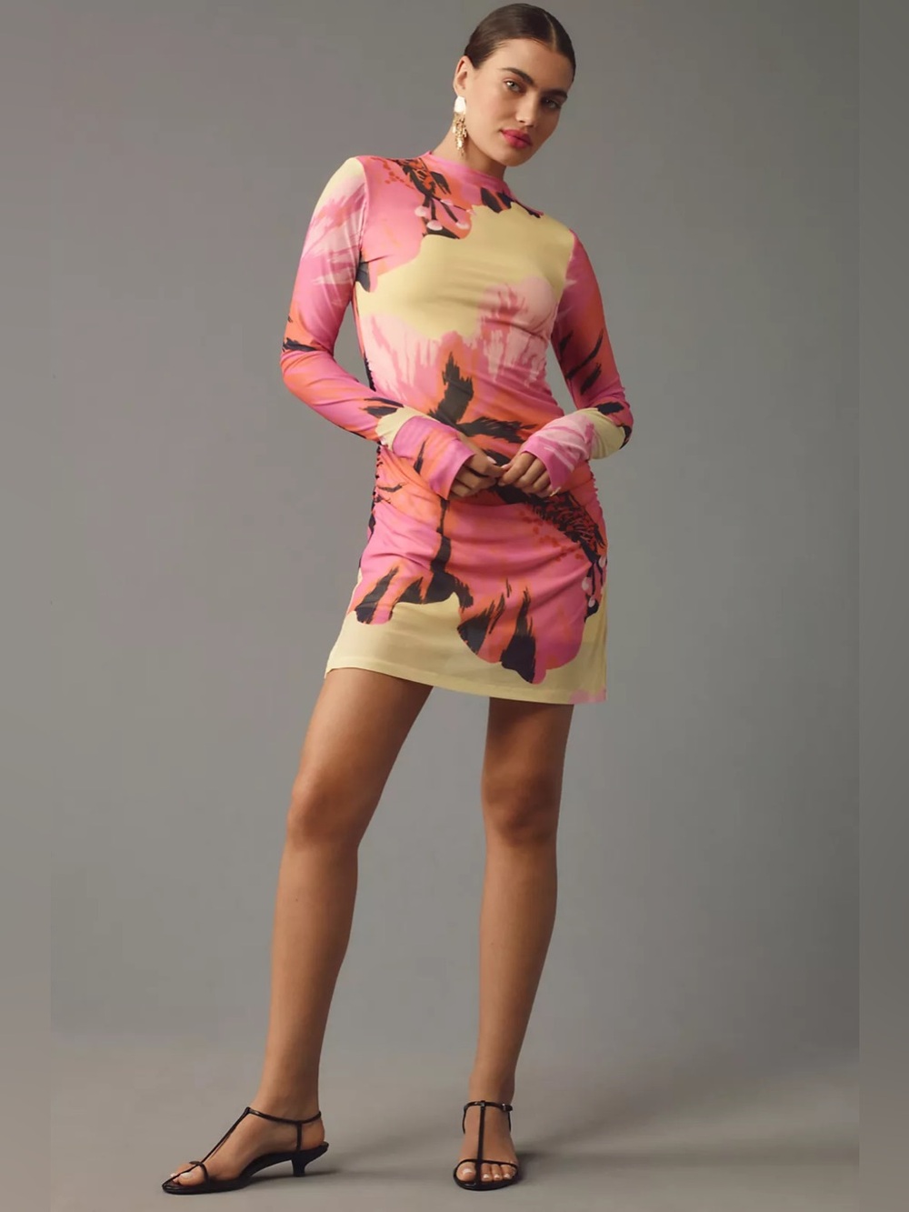 Farm Rio x Anthropologie Long-Sleeve Mock-Neck Mesh Mini Dress